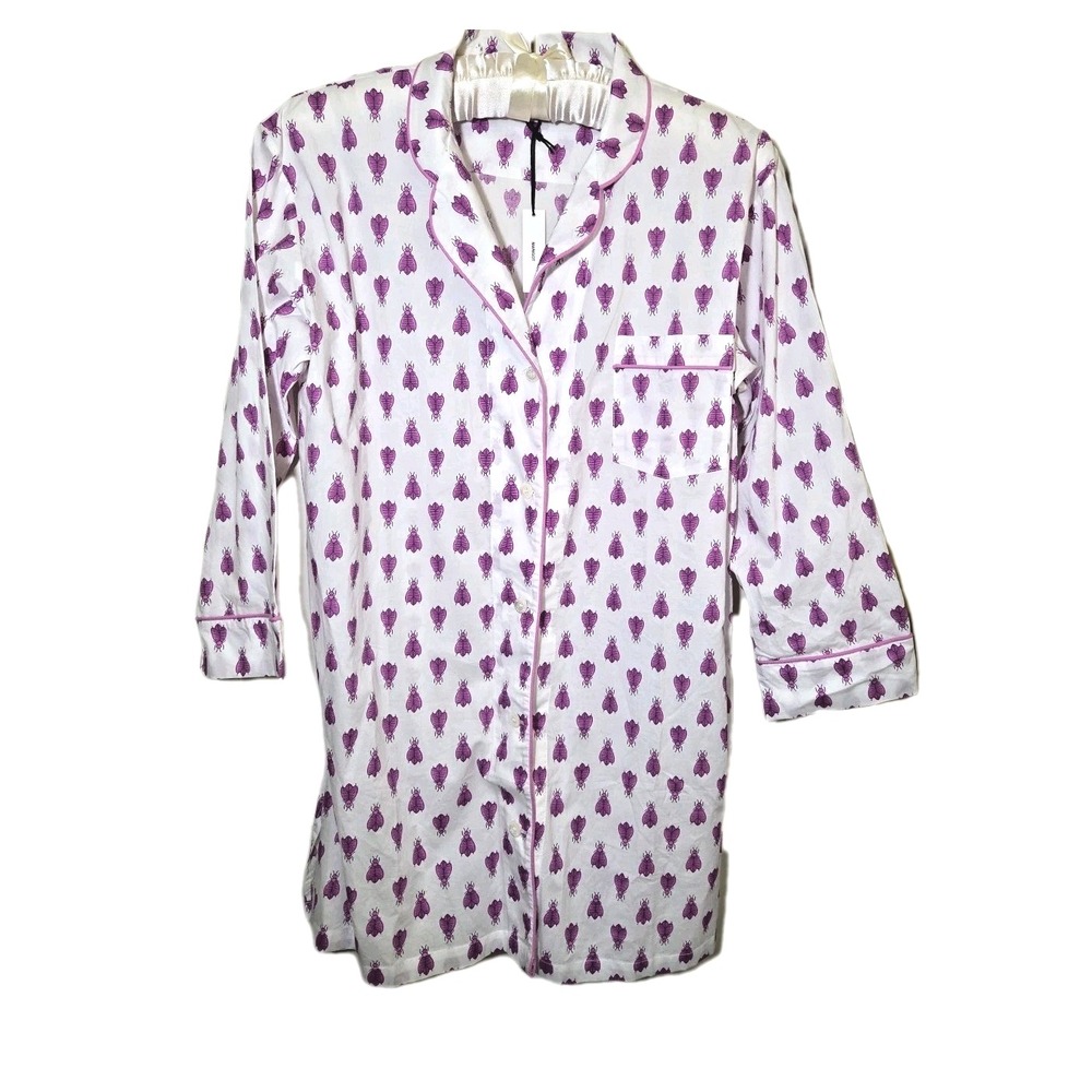 New MARIGOT Block Print Night Shirt‎ Violet Bee Pajama Dress Size S Msrp $105